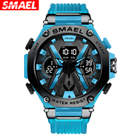 Montre sportive à LED lumineuse SMAEL 8087, chronomètre, alarme, étanche 50 m, antichoc, quartz numérique, double affichage, montre pour homme