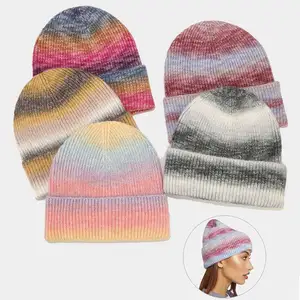 Offres Spéciales hiver tricoté chapeau femmes arc épaisse tie dye chaud beanie