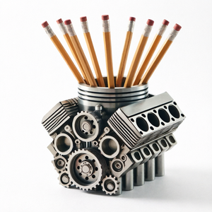 FQ Resin Silver V8 Engine Shaped High Quality Customized Logo <b>Pen</b> <b>Holder</b> Creative <b>Desk</b> /Organizer Office Art Gift 15x12x10cm - Product Image 1