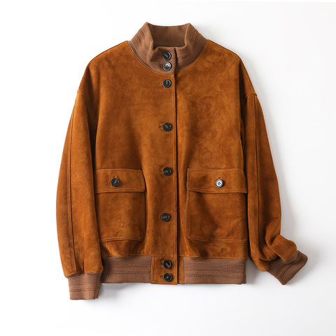 603 2026 Early Autumn New Arrival Women's Stand Collar Knitted Spliced Suede Sheepskin Leather Jacket Casual Retro Coat