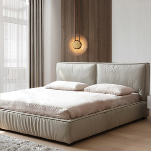 <span class=keywords><strong>Lit</strong></span> double en cuir souple Tofu Block pour chambre principale, style italien moderne et luxueux, en cuir <span class=keywords><strong>de</strong></span> vachette pleine fleur, avec rangement intégré - Product Image 3