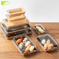 Caja de Sushi Personalizada de 330 ml, Contenedor de Sushi de Papel Kraft con Tapa Transparente, Caja Bento Desechable para Ensaladas, Poke Bowl, Postres y Comida para Llevar