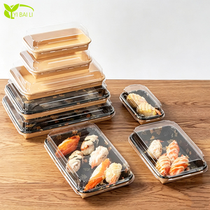 Boîte à sushi personnalisée 330 ml en papier kraft avec couvercle transparent, boîte bento jetable pour salade, <span class=keywords><strong>poke</strong></span> <span class=keywords><strong>bowl</strong></span>, dessert à emporter - Product Image 1