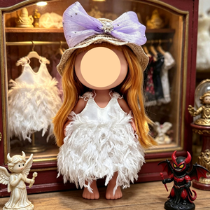 Vêtements de poupée, ensemble robe et chapeau en plumes, noir et blanc, pour filles, poupée de 24cm, jouet de dessin animé, tenue de mode de style occidental - Product Image 3