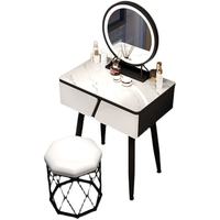 Vente en gros en usine Miroir Led rond élégant et contemporain Tiroirs de conception géométrique uniques Coiffeuse à pieds noirs