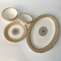 Service de table en céramique plaqué or de luxe, motif en mosaïque avec logo « H », bordure dorée haut de gamme, vaisselle pour la maison et les hôtels