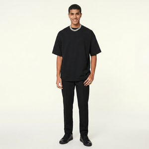 เสื้อยืดสีดำล้วนสำหรับผู้ชายเสื้อยืดผ้าฝ้ายพิมพ์ลาย - Product Image 1