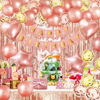 Décoration de fête sur le thème des anniversaires, ballons en latex rose gold et ballons à confettis dorés, ensemble de ballons en feuille d'aluminium en forme de cœur et d'étoile