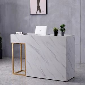 Hot Sale Modern Luxury pink Beauty <b>Salon</b> Spa Wooden Reception Desk Gold Stainless Steel Frame Front Desk Reception Counter - Product Image 4