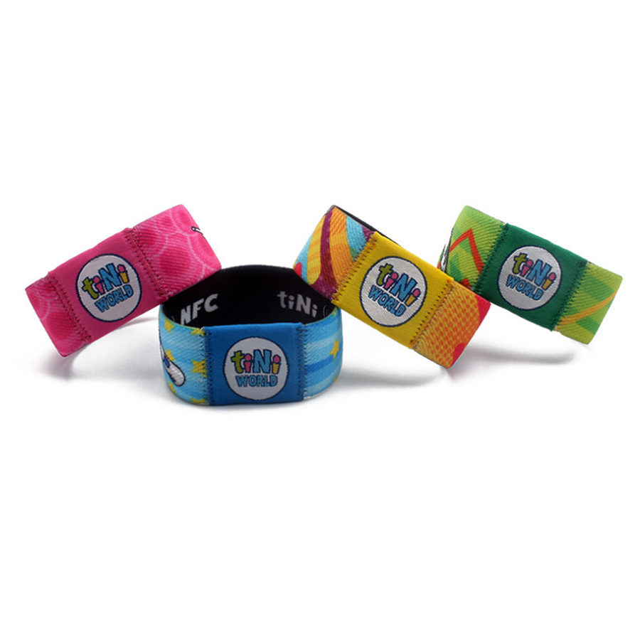 Qr Code 13.56mhz M1 1K Chip Stretch Festival RFID Woven Fabric Wristbands For Fe