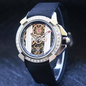 Montre unisexe de luxe en acier inoxydable 316L avec bracelet en nylon orange, anneau de diamants, mouvement tourbillon intégré - Product Image 3
