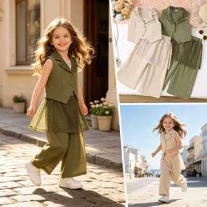 Conjunto de Verano para Niños Europeos y Americanos: Traje de Malla con Estampado de Caballo, Pantalones Anchos y Cortina de <span class=keywords><strong>Gasa</strong></span>, Estilo Elegante - Product Image 3