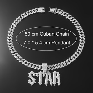 Collar de Aleación Chapado en Oro con Colgante de Letra Estrella con Diamantes Completos y Cadena de Eslabones Cubanos, Estilo Hip Hop, Joyería de Moda, Regalo - Product Image 6