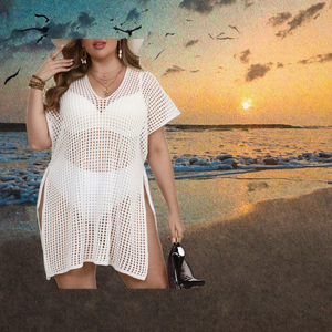 Factory OEM&ODM Custom Summer New Women's V-neck Knitted Beach Wear Sexy Hollow Knit <b>Bikini</b> Dress Cover 1pc Solid Tank <b>Skirt</b> - Product Image 3
