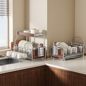 Vintage Style Metal Non-Folding <b>Standing</b> Kitchen Multi-Function Draining Rack for Bowls <b>Dishes</b> Plates Chopsticks - Product Image 5