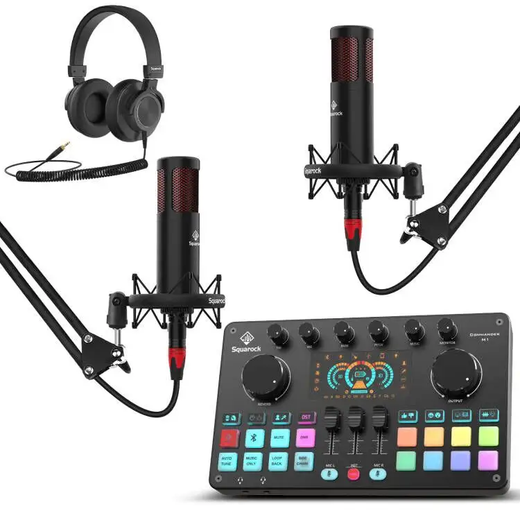 Professional studio photo equipment Includes 2 Condenser Mics monitor headphones with sound interface for phone laptop