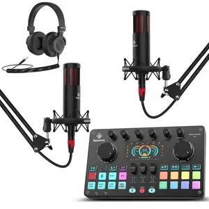 Chuyên nghiệp studio ảnh thiết bị bao gồm 2 condenser mics màn hình tai nghe với giao diện âm thanh cho điện thoại máy tính xách tay