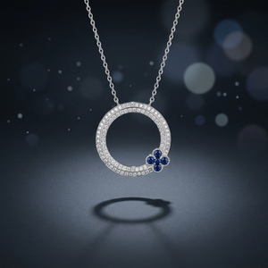 EtherStar Collier pendentif cercle de vie trèfle en or avec diamant et saphir bleu 1,30 ct pour femme - Product Image 3