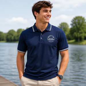Camiseta de polo de algodón tejida con logotipo personalizado bordado e impreso para hombre, para club de remo - Product Image 1