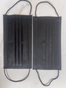 Masque à trois couches noir et blanc avec bande nasale large et boucles rondes, haute élasticité, emballé individuellement, directement de l'usine - Product Image 5