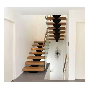 40-80 mm thickness customized oak hardwood floating wooden staircase solid wood stairs