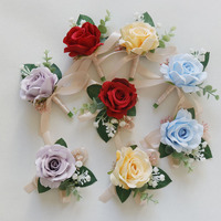 Boutonniere Mawar Buatan & Corsage Pergelangan Tangan, Pin Bunga Kerah untuk Tamu Pesta & Perjamuan