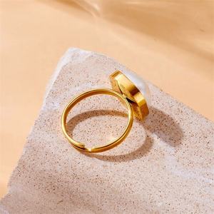 Fashion Vintage <b>Pearl</b> Square Shaped Four Sided Open 18K Gold Plated Stainless Steel Trendy Unisex <b>Ring</b> - Product Image 5