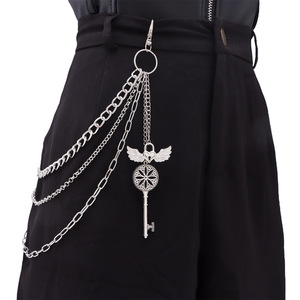 สร้อยโซ่คล้องกางเกงหลายชั้น ดีไซน์เก๋ไก๋ ประดับปีก หัวใจ กุญแจ ดอกไม้ ทำจากโลหะผสมสังกะสี สไตล์ฮิปฮอป สำหรับผู้หญิงและผู้ชาย - Product Image 2