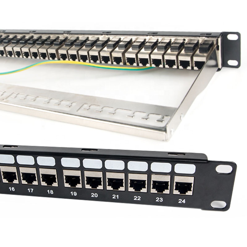 19 ''STP/FTP Щит полная загрузка RJ45 сетевой коммутатор с 24 портами 1U муфта Инструмент Бесплатная cat6A коммутационная панель