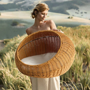 Летняя охлаждающая дышащая овальная лежанка-клетка для мелких животных из полипропиленового ротанга ручной работы, съемная, моющаяся - Product Image 3