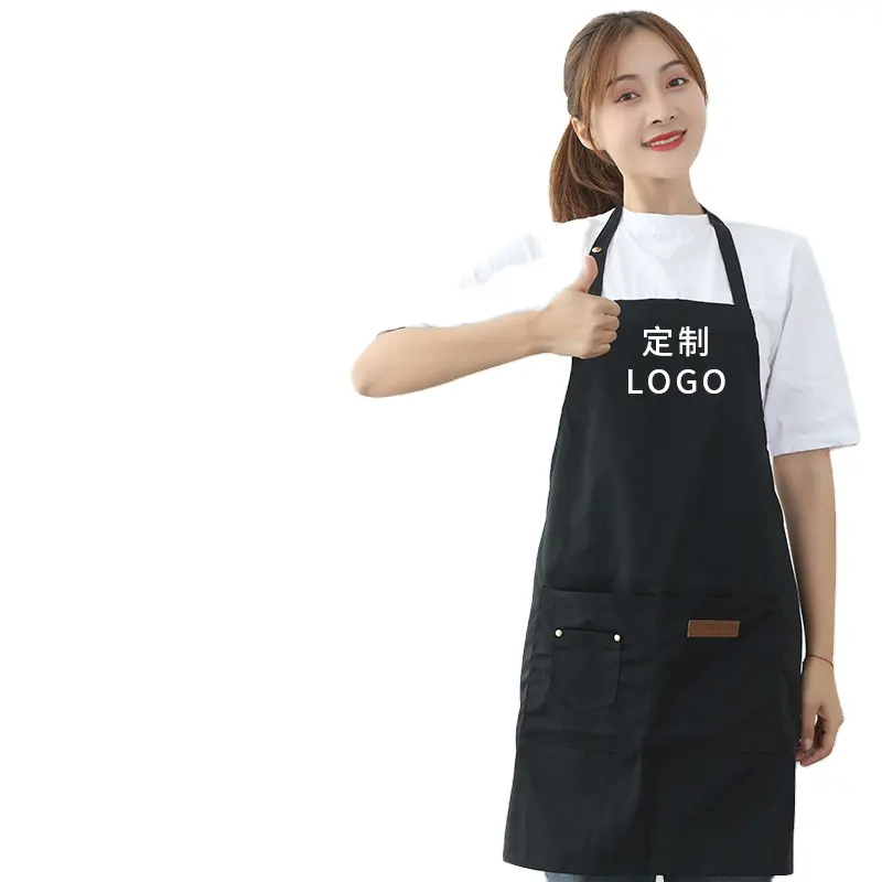 Delantal de lona para publicidad, impermeable, con logotipo personalizado, para cocina, café, restaurante, ropa de trabajo