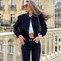 Chaqueta Bomber para Mujer, Chaqueta de Otoño con Botones, Estilo Aviador, Chaquetas Cortas para Mujer, Chaqueta Vintage de Manga Larga con Botones, Ropa Exterior Femenina