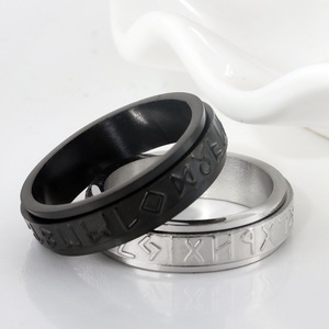 yunnique Nordic Style Viking Lettering Stainless Steel Rotating <b>Ring</b> Men's Fashion Jewelry Gift Geometric Design - Product Image 3