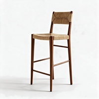 Tabourets de bar vintage en bois massif et rotin, design rétro, avec dossier, assise en cannage, repose-pieds, sans accoudoirs, pour îlot de cuisine, comptoir, bar, café, pub