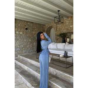 Conjuntos de Traje de Tela Arrugada Color Índigo para Mujer - Product Image 1