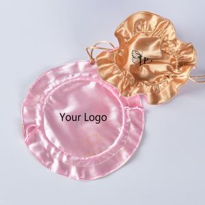 Pochette en satin faite à la main avec cordon de serrage, logo personnalisé, emballage textile rond pour bijoux, pour boucles d'oreilles et colliers, cadeaux - Product Image 1
