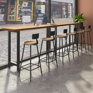 Mesa y sillas de Bar de madera maciza nórdica para el hogar, balcón <span class=keywords><strong>cerca</strong></span> de la ventana, taburetes altos, té de la leche, café, mesa de Bar de losa de madera Original - Product Image 6