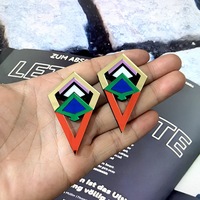 Anting-anting kancing geometris cermin 3D akrilik terbaru anting-anting modis penuh warna untuk musim panas wanita