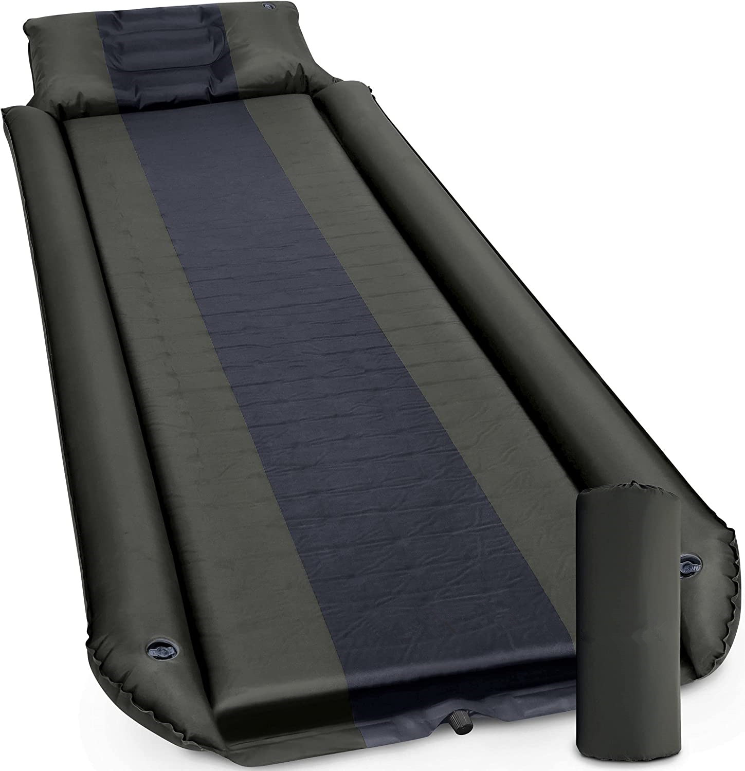 Sleeping Pad w/Armrest   Pillow - Rollover Protection - Self-Inflating Camping Mattress  Best Cot-Mats for Tent and Hammock