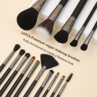 Ensemble de 15 pinceaux professionnels EMF, manche en bois personnalisé, étiquette privée, pinceaux de maquillage vegan de haute qualité, doux et moelleux