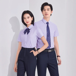 Office Uniform Shirt Men Women Spring Summer Short Long Sleeve Striped Cotton Workwear - Product Image 3