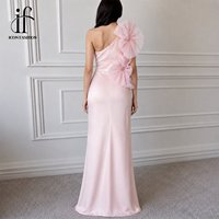 Robe de soirée sirène rose asymétrique en tulle 3D avec détails floraux et strass, en satin, longueur ras du sol, pour demoiselle d'honneur