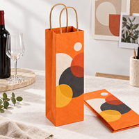 Sac cadeau en papier kraft pour bouteille de vin avec impression de cercles décalés sur le devant et poignées torsadées - Orange