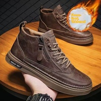 Bottes Martin pour hommes doublées en polaire pour l'hiver, chaussures décontractées en cuir tendance et polyvalentes à tige haute, semelle épaisse, chaussures chaudes en coton