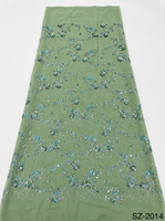 Robe de soirée de luxe en tissu extensible tricoté à fleurs brodé de sequins en mousseline vert clair pour filles, textile brodé