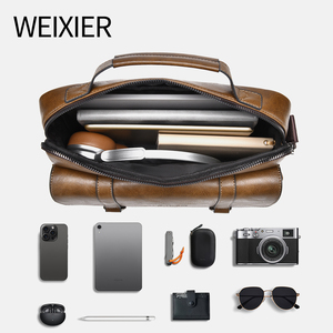 WEIXIER Custom Logo High Quality Men's Fashionable Business Office PU <strong>Leather</strong> <strong>Briefcase</strong> Messenger Laptop Crossbody Shoulder Bag - Product Image 3