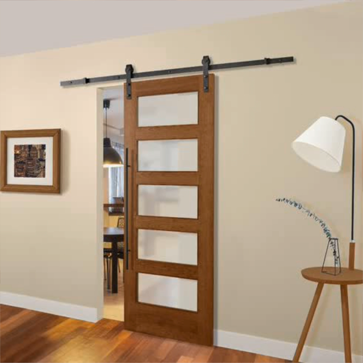 Various Glass Insert Solid Wood Door Interior Sliding Wood Barn Door With  Steel Hardware Set