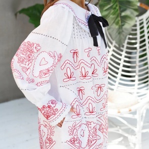 Vestido de Lino y Algodón Personalizable a la Moda, Cuello Camisero, Casual, Holgado, Manga Larga, Midi, para Mujer - Product Image 5