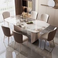 Ensemble de table et chaises de salle à manger rectangulaire moderne de luxe avec plateau en marbre, 4 à 6 places, pour salon et restaurant, designs de meubles en pierre frittée