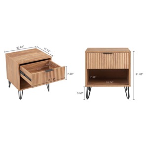 Nightstand In Golden Brown Wood With <b>Open</b> Shelf And Hairpin Legs - Product Image 3